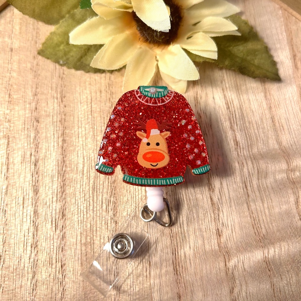 Ugly Christmas Sweater Badge Reel